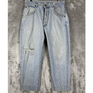 VTG Mens Light‎ Wash Distressed Denim Jeans Bonaventure High School University